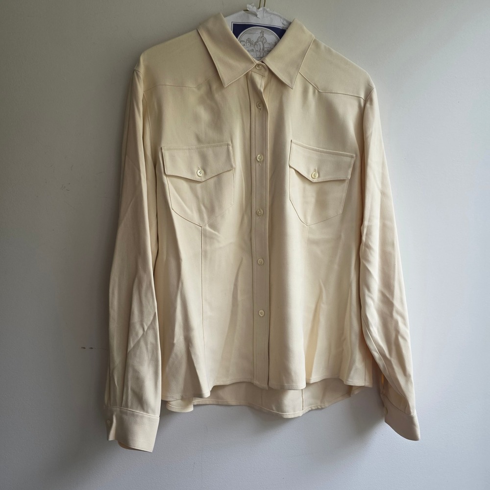Lauren Ralph Lauren Women Ivory 100% Silk Western Button Down Shirt Size 12 NWT